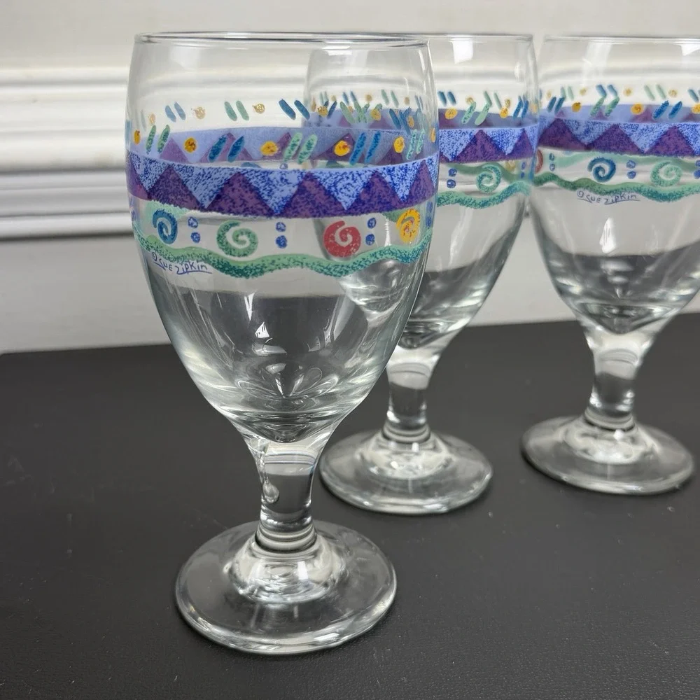 VTG Set of 4 Sango Potpourri Sue Zipkin 14 Oz Wine Glasses 7